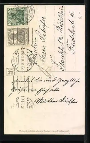 Künstler-AK Meissner & Buch (M&B) Nr. 2193: Korb mit Rosen, Geburtstagsgruss