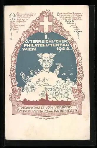 Künstler-AK sign. Ludwig Hesshaimer: Wien, I. Österreichischer Philatelistentag 1922, Götterbote Hermes