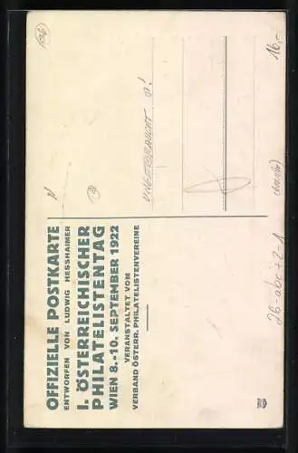 Künstler-AK sign. Ludwig Hesshaimer: Wien, I. Österreichischer Philatelistentag 1922, Götterbote Hermes
