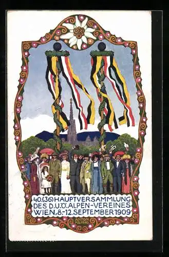 Künstler-AK sign. Anton Kling: Wien, Hauptversammlung des D. u. Ö. Alpen-Vereines 1909