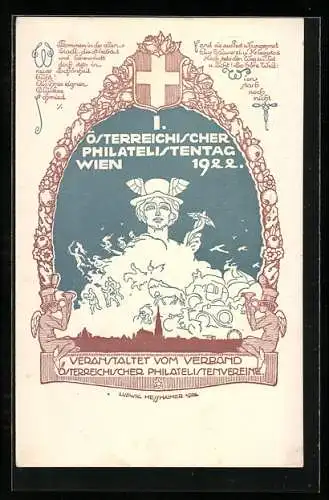 Künstler-AK sign. Ludwig Hesshaimer: Wien, 1. Österreichischer Philatelistentag 8.-10. September 1922, Hermes, Ganzsache