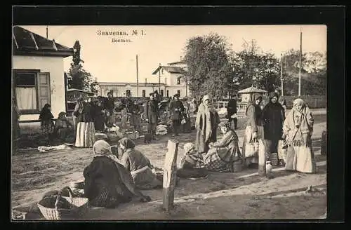 AK Znamenka, Reisende am Bahnhof