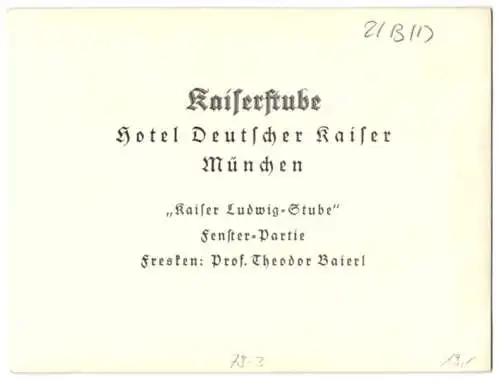 Fotografie unbekannter Fotograf, Ansicht München, Hotel Deutscher Kaiser, Kaiser Ludwig-Stube mit Fresken von Th. Baierl