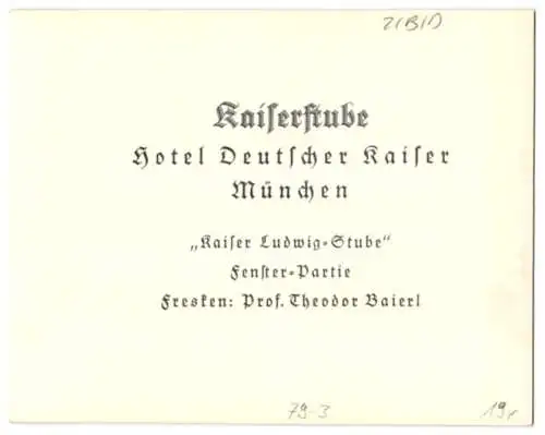 Fotografie unbekannter Fotograf, Ansicht München, Hotel Deutscher Kaiser, Kaiser Ludwig-Stube, Fenster Partie, Fresken