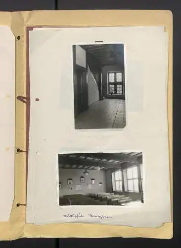 Fotoalbum mit 12 Fotografien, Ansicht Maitzborn, Volksschule Maitzborn, Lehrerwohnung, samt Grundriss der Schule 1938-39