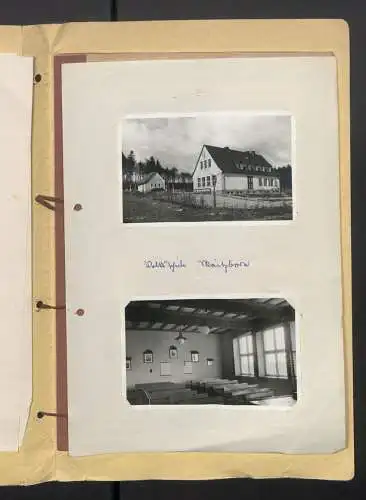 Fotoalbum mit 12 Fotografien, Ansicht Maitzborn, Volksschule Maitzborn, Lehrerwohnung, samt Grundriss der Schule 1938-39