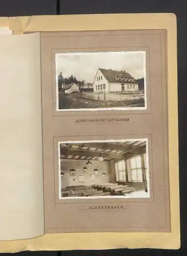 Fotoalbum mit 12 Fotografien, Ansicht Maitzborn, Volksschule Maitzborn, Lehrerwohnung, samt Grundriss der Schule 1938-39