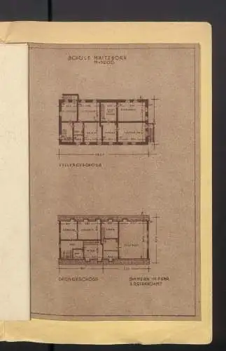 Fotoalbum mit 12 Fotografien, Ansicht Maitzborn, Volksschule Maitzborn, Lehrerwohnung, samt Grundriss der Schule 1938-39