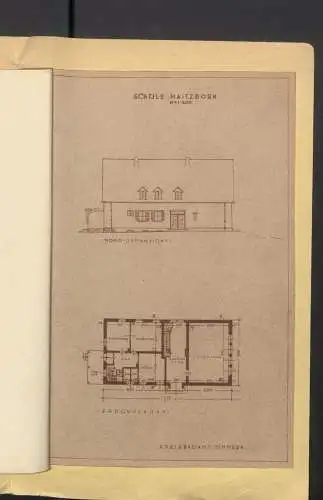 Fotoalbum mit 12 Fotografien, Ansicht Maitzborn, Volksschule Maitzborn, Lehrerwohnung, samt Grundriss der Schule 1938-39