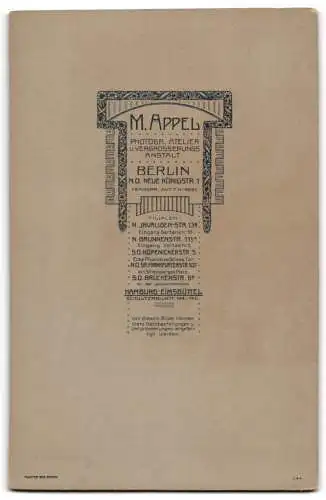 Fotografie M. Appel, Berlin, N.O. Neue Königstr. 1, Frau in elegantem Kleid auf kunstvoll geschnitztem Stuhl