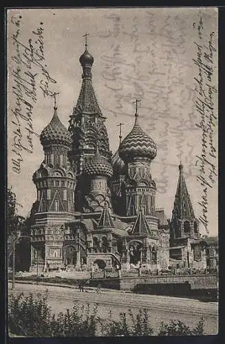 AK Moskau, Basilius-Kathedrale mit handschriftlicher Notiz