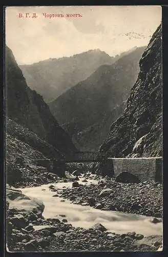 AK Kaukasus, Teufelsbrücke, Fluss und Berge