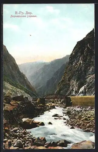 AK Darialschlucht, Flusslandschaft mit Brücke und Bergen