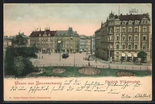 AK Braunschweig, Friedrich Wilhelmsplatz mit Strassenbahn