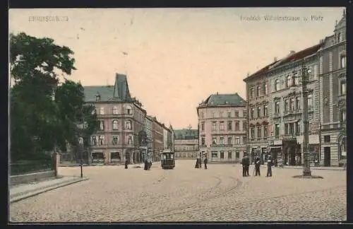 AK Braunschweig, Friedrich Wilhelmstrasse und Platz mit Strassenbahn