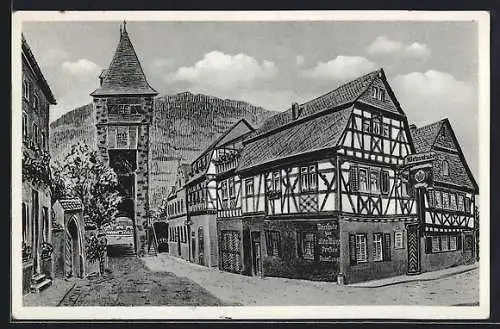 Künstler-AK Bacharach am Rhein, Weinstube zur Münze