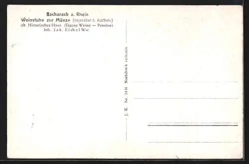 Künstler-AK Bacharach am Rhein, Weinstube zur Münze