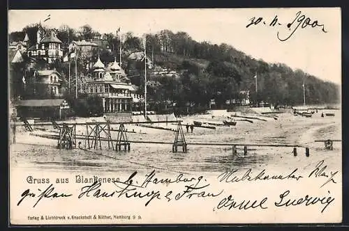 AK Hamburg-Blankenese, Strandpartie mit Blick zum Ort