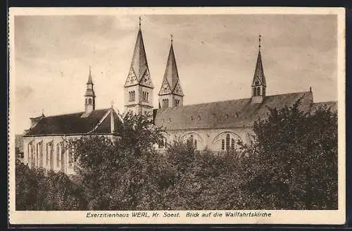 AK Werl Kr. Soest, Exerzitienhaus mit Blick auf die Wallfahrtskirche