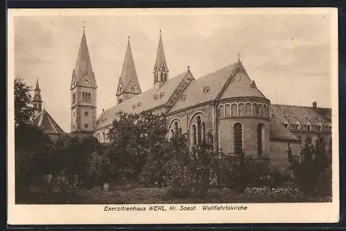 AK Werl Kr. Soest, Exerzitienhaus mit Blick auf die Wallfahrtskirche