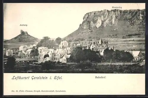 AK Gerolstein i. Eifel, Bahnhof mit Auburg und Munterley