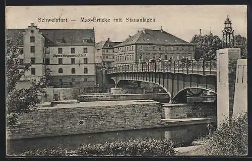 AK Schweinfurt, Max-Brücke mit Stauanlagen