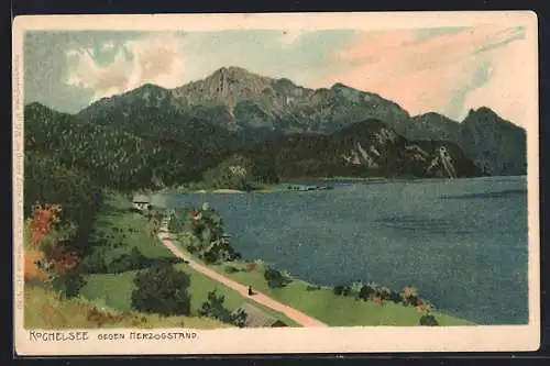 Lithographie Kochel, Kochelsee gegen Herzogstand