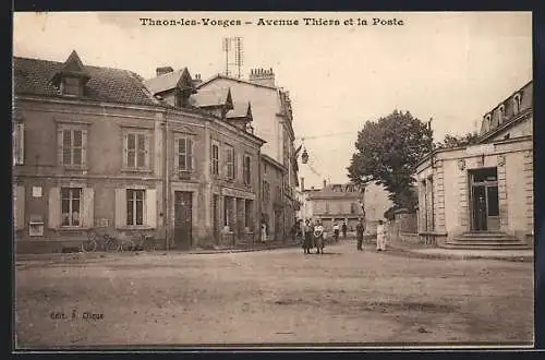 AK Thaon-les-Vosges, Avenue Thiers et la Poste