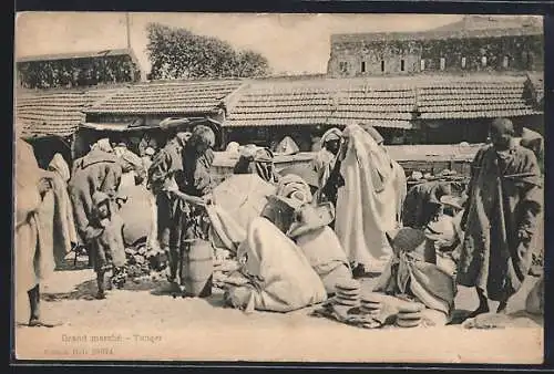 AK Tanger, Grande Marche, arabische Händler auf dem Markt