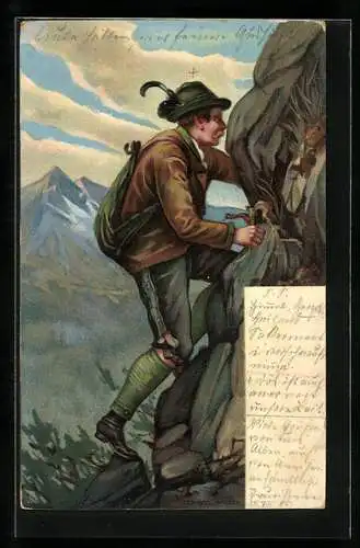 AK Bergsteiger besteigt einen steilen Berg