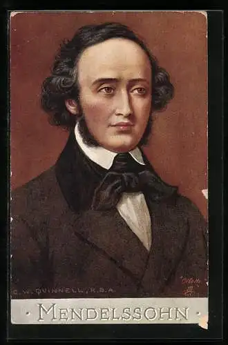 Künstler-AK Portrait von Mendelssohn mit Fliege