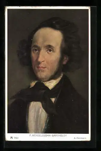 AK Portrait F. Mendelssohn-Bartholdy mit Fliege im Anzug