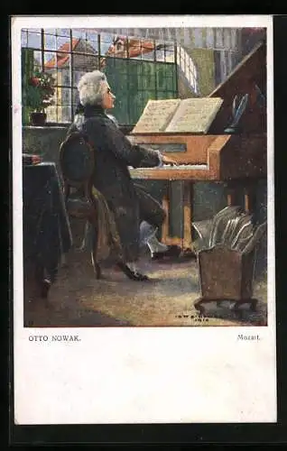 Künstler-AK Mozart, Portrait am Klavier