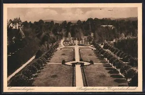 AK Emmendingen, Stadtgraben mit Kriegerdenkmal