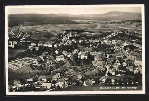 AK Bonndorf i. Schw., Ortsansicht mit Feldberg