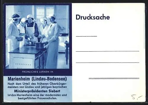 AK Lindau / Bodensee, Fröhliches Lernen im Marienheim, Frauenschule, Küche