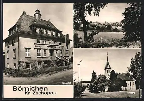 AK Börnichen / Zschopau, Rathaus, Kirche, Panorama