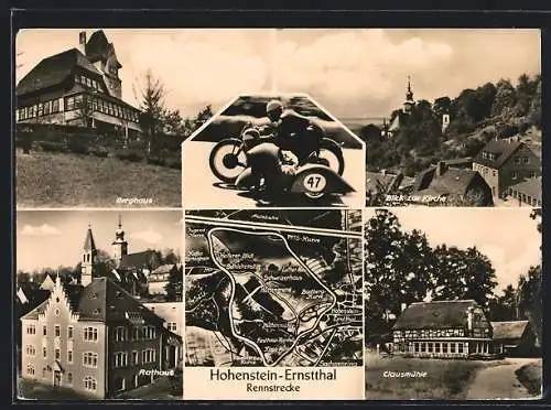 AK Hohenstein-Ernstthal, Berggasthaus, Rennstrecke, Motorrad imt Beiwagen, Clausmühle