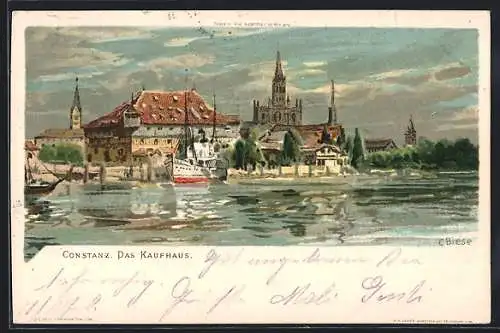 Künstler-AK C.Biese: Konstanz, Das Kaufhaus, Dampfer