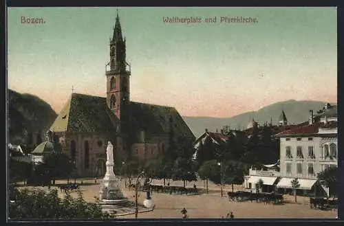 AK Bozen, Waltherplatz und Pfarrkirche