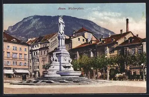 AK Bozen, Walterplatz mit Brunnen