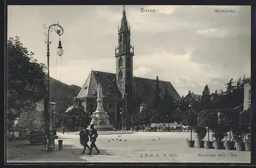 AK Bozen, Partie am Walterplatz mit Kirche