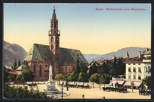 AK Bozen, Waltherplatz und Pfarrkirche