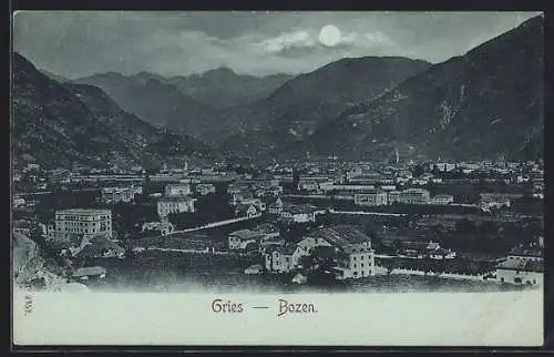 Mondschein-AK Gries-Bozen, Panoramablick vom Berg aus