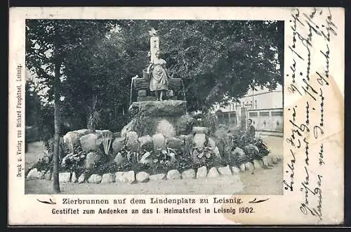 AK Leisnig, Zierbrunnen auf dem Lindenplatz