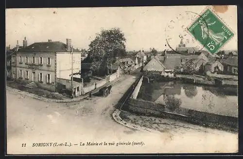 AK Sorigny, La Mairie et la vue générale