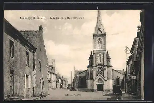 AK Semblancay /I.-et-L., l`Eglise et la Rue principale