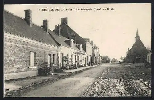 AK St-Nicolas-de-Motets, Rue Principale, Strassenpartie mit Kirche