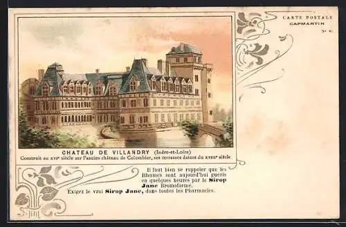 Lithographie Villandry /I.-et-L., Chateau