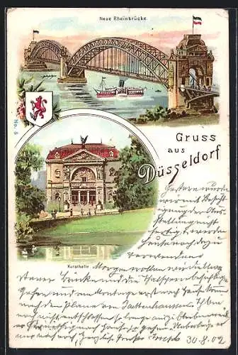 Lithographie Düsseldorf, Neue Rheinbrücke, Kunsthalle